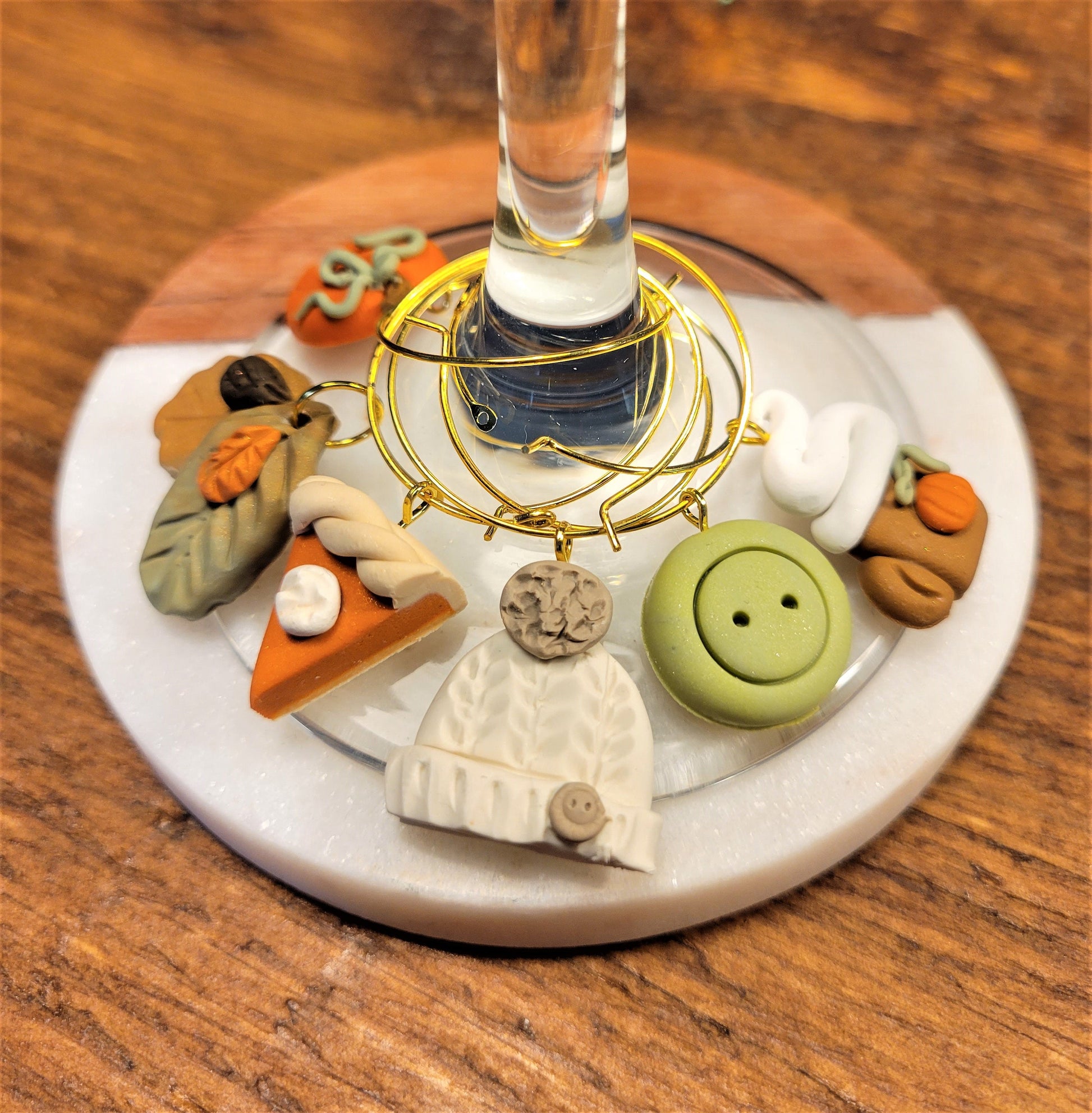 Breloques verres à vin en argile polymère - Automne -Ens. de 6 pour vin et cocktails - Apéro / Cadeau hôtesse