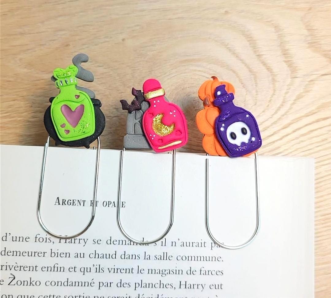 Signets originaux et amusants - Potions spooky - Marque-page fait à la main - Cadeau pour lecteur et amoureux de la fête d'Halloween.