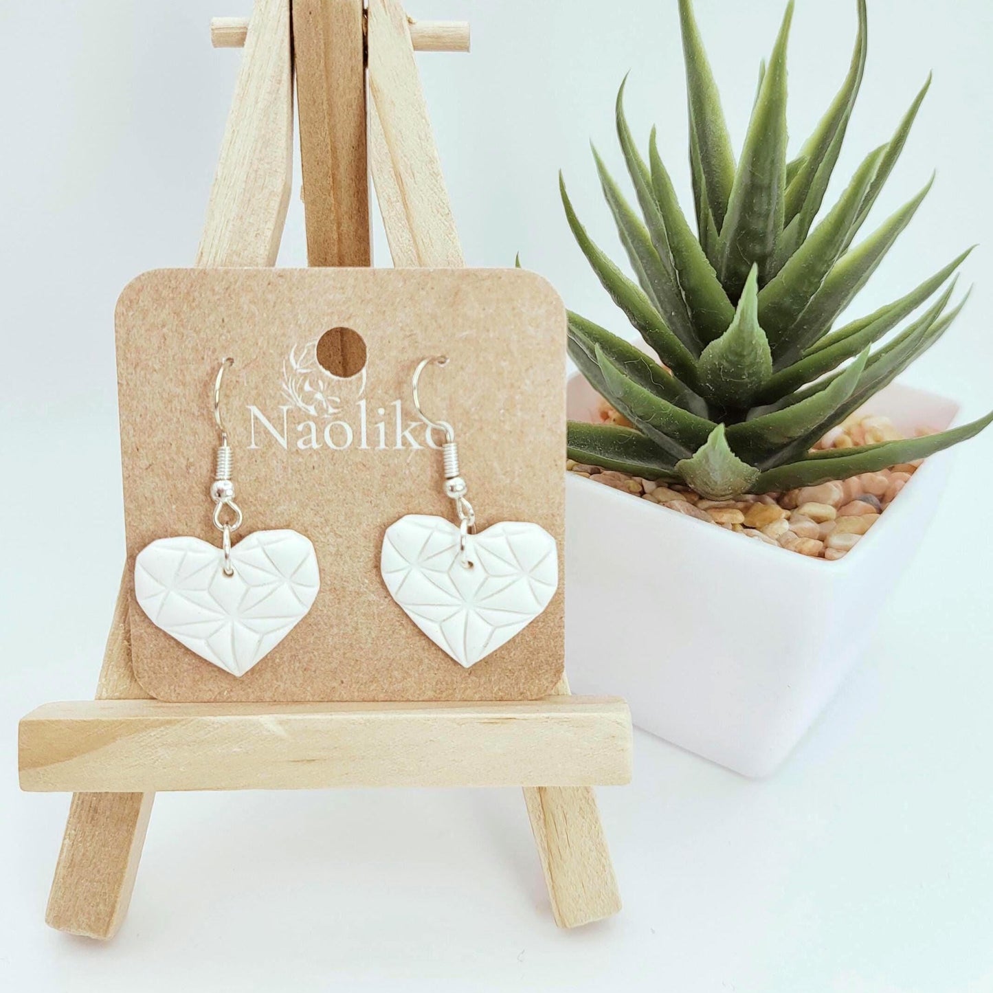 Boucles d'oreilles en argile polymère Coeur diamant blanc| Style élégante| Faits main | Polymer clay earrings |Handmade