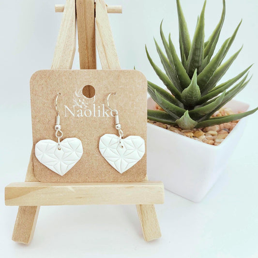 Boucles d'oreilles en argile polymère Coeur diamant blanc| Style élégante| Faits main | Polymer clay earrings |Handmade