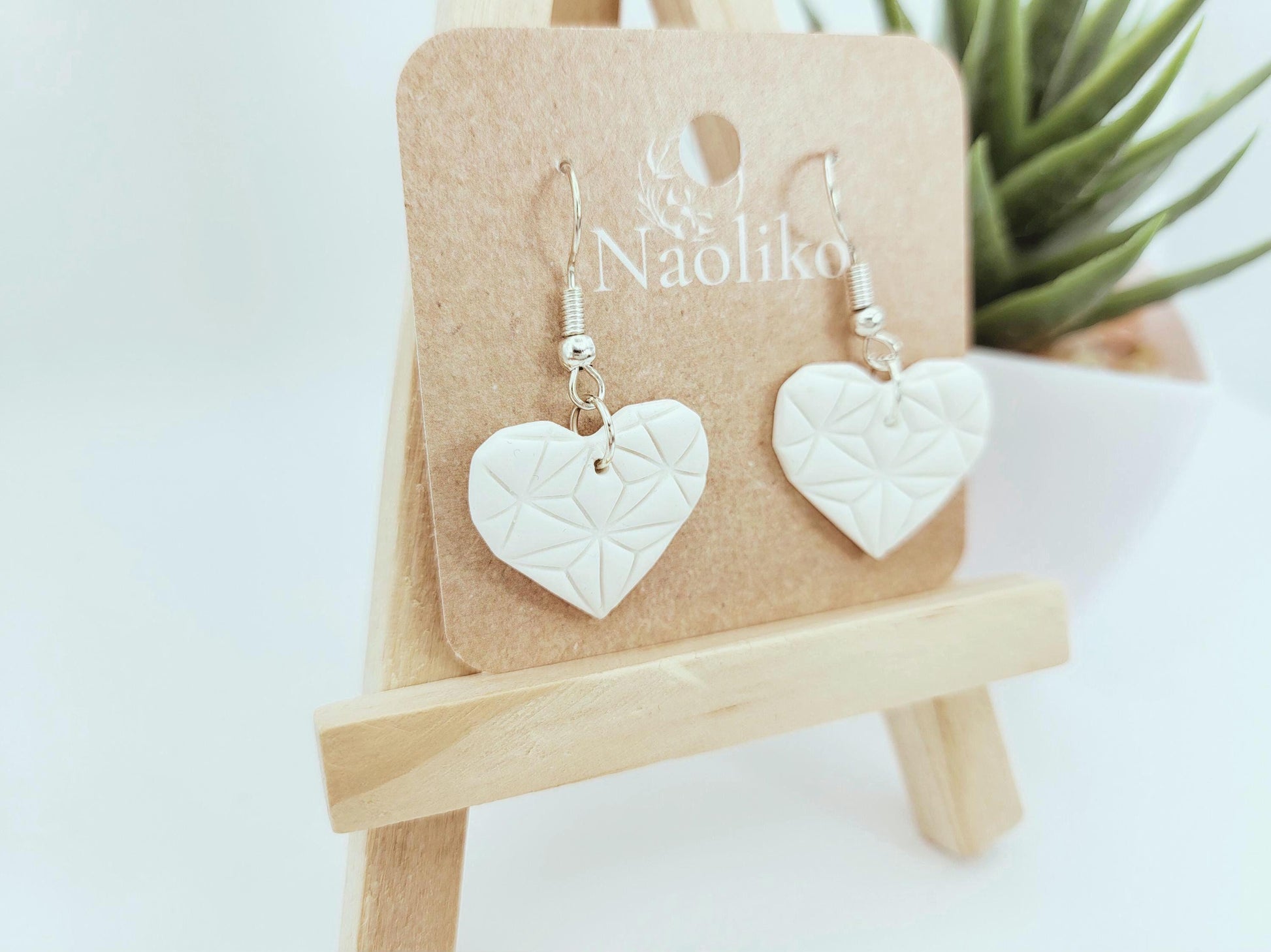 Boucles d'oreilles en argile polymère Coeur diamant blanc| Style élégante| Faits main | Polymer clay earrings |Handmade