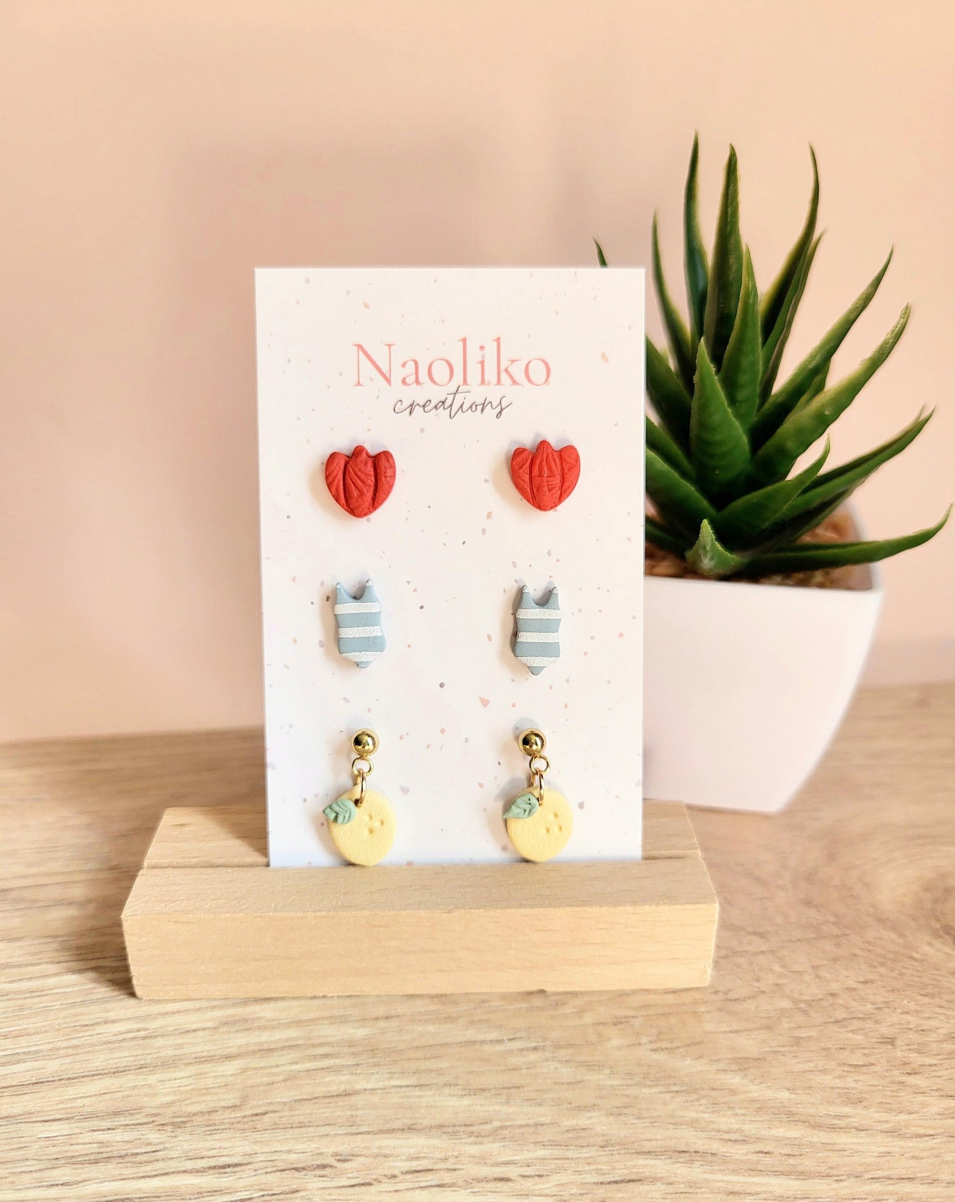 Boucles d'oreilles en argile polymère Anna | Attaches/tiges plaquées or | Style Été | Handmade Earrings | Gold plated findings