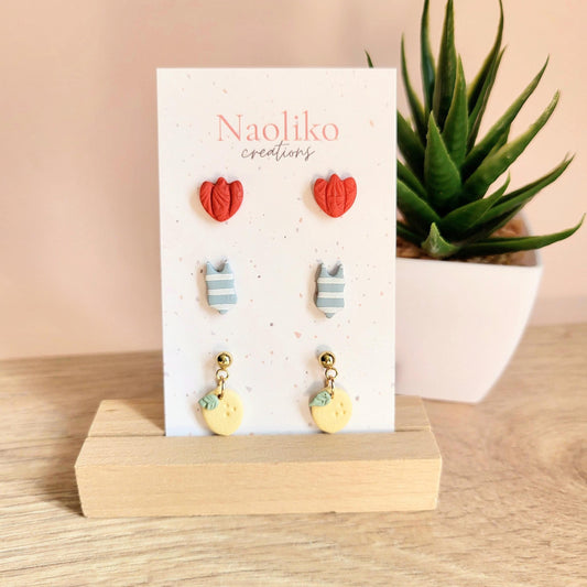 Boucles d'oreilles en argile polymère Anna | Attaches/tiges plaquées or | Style Été | Handmade Earrings | Gold plated findings