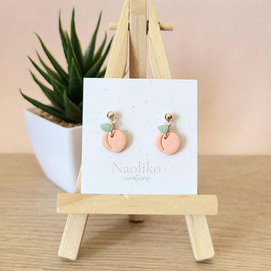 Boucles d'oreilles en argile polymère Pêches | Attaches/tiges plaquées or | Style Été | Handmade Earrings | Gold plated findings