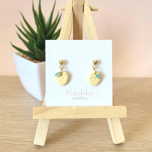 Boucles d'oreilles en argile polymère Citrons | Attaches et tiges plaquées or | Style Été | Handmade Earrings | Gold plated findings