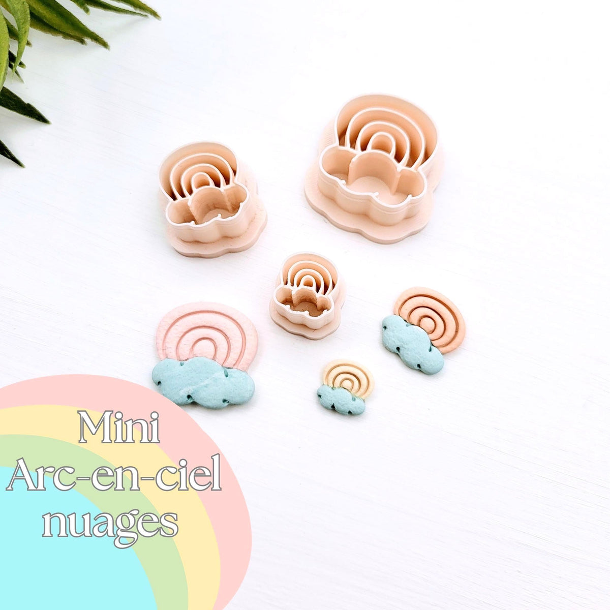 Emporte-pièce Mini Arc-en-ciel et nuages pour créations en argile polymère | 3 grandeurs | Mini Cloudy Rainbow Polymer clay cutters